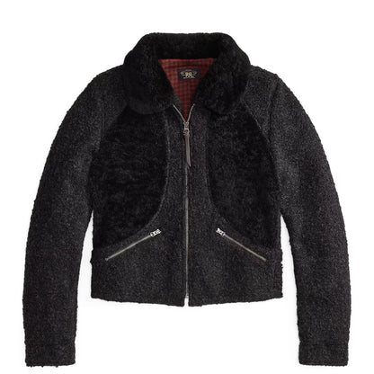 RRL By Ralph Lauren Womens Shearling-Panelled Boucle Jacket Charcoal / Black