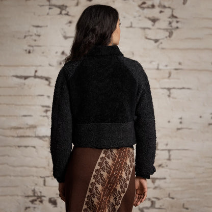 RRL By Ralph Lauren Womens Shearling-Panelled Boucle Jacket Charcoal / Black