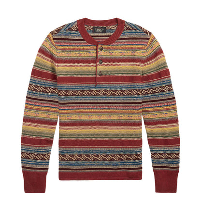 RRL By Ralph Lauren Wool Blend Henley Sweater Red Blue Multi