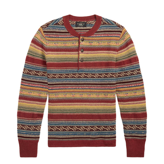 RRL By Ralph Lauren Wool Blend Henley Sweater Red Blue Multi