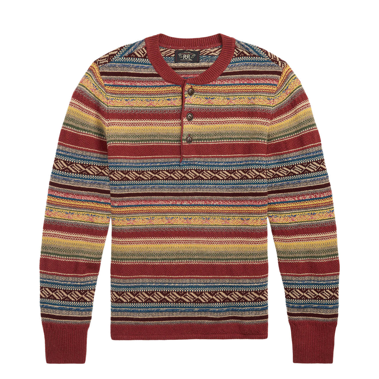 RRL By Ralph Lauren Wool Blend Henley Sweater Red Blue Multi | The