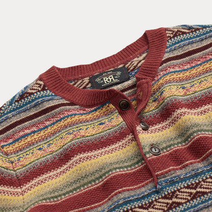 RRL By Ralph Lauren Wool Blend Henley Sweater Red Blue Multi