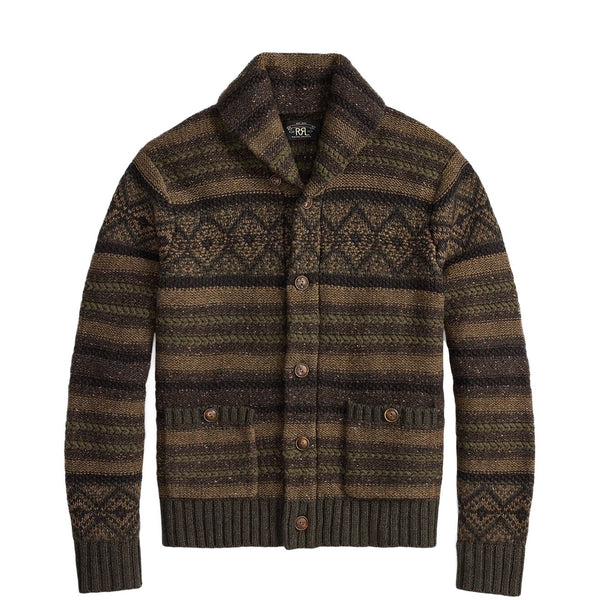 た*ま様 Ralph Lauren CLAYTON native caldwel RRL By Ralph Lauren Wool Cotton Shawl Collar Cardigan Brown Olive