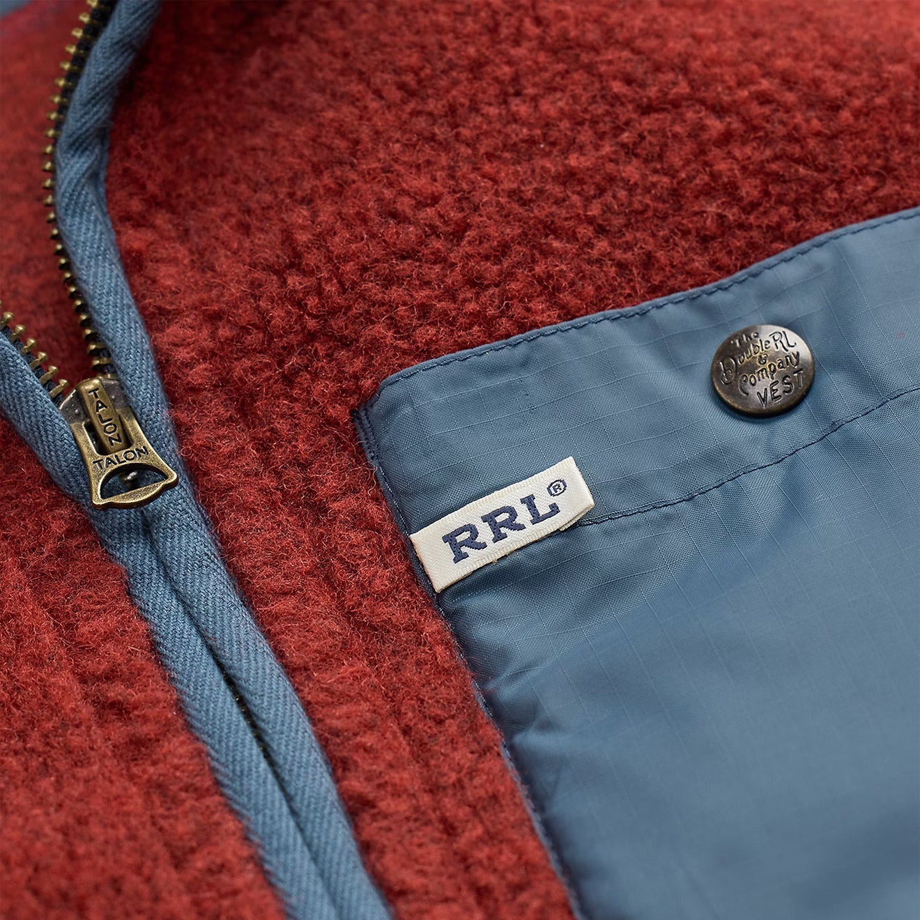 RRL By Ralph Lauren Wool Blend Pile Fleece Jacket Red Heather