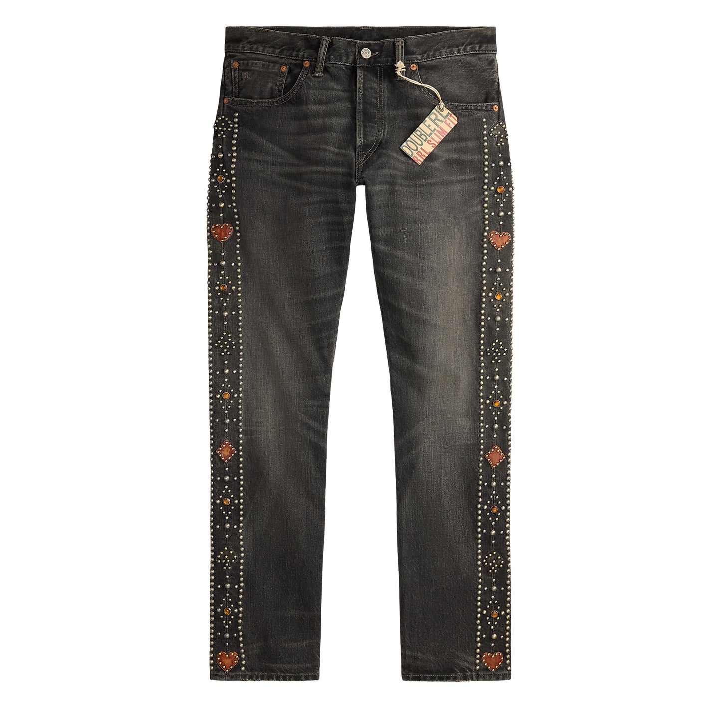 RRL By Ralph Lauren Woven Skinny Jeans Studded Distressed Black