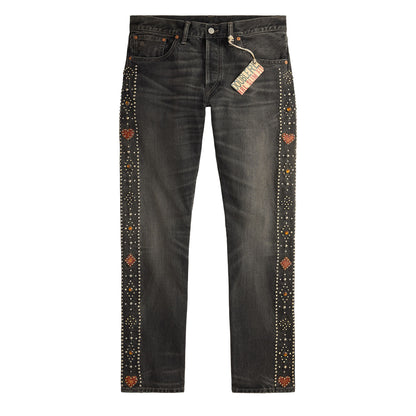RRL By Ralph Lauren Woven Skinny Jeans Studded Distressed Black