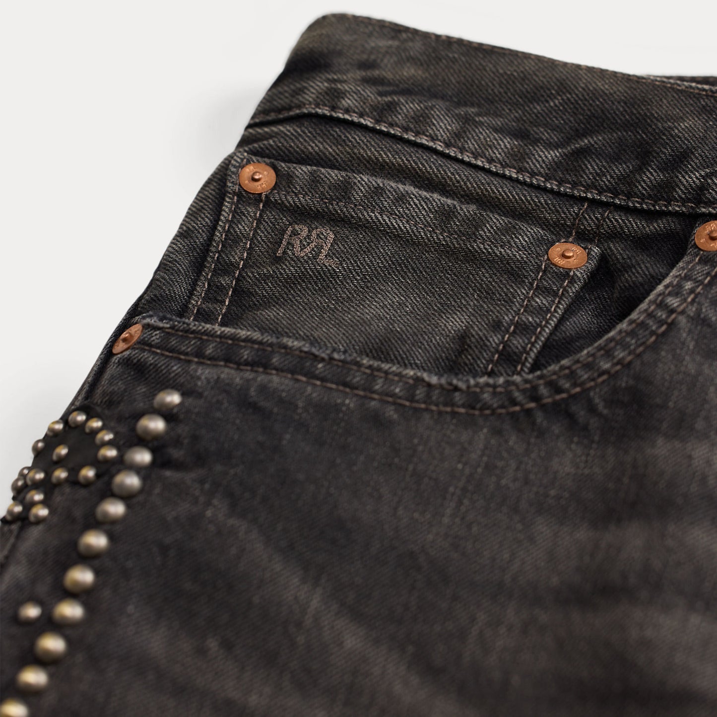 RRL By Ralph Lauren Woven Skinny Jeans Studded Distressed Black