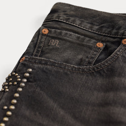 RRL By Ralph Lauren Woven Skinny Jeans Studded Distressed Black