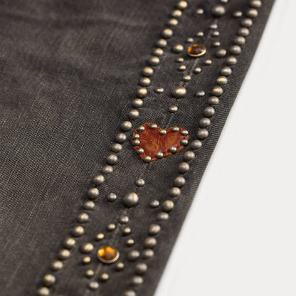 RRL By Ralph Lauren Woven Skinny Jeans Studded Distressed Black