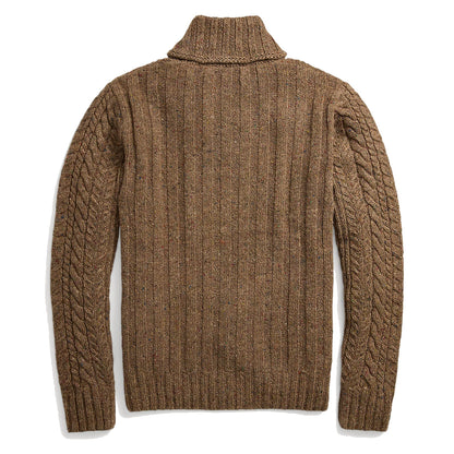 RRL by Ralph Lauren Aran-Knit Shawl-Collar Jumper Brown Heather - The Sporting Lodge