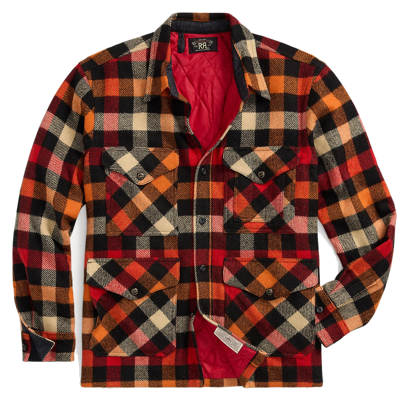RRL by Ralph Lauren Checked Wool Overshirt Red / Orange Multi - The Sporting Lodge