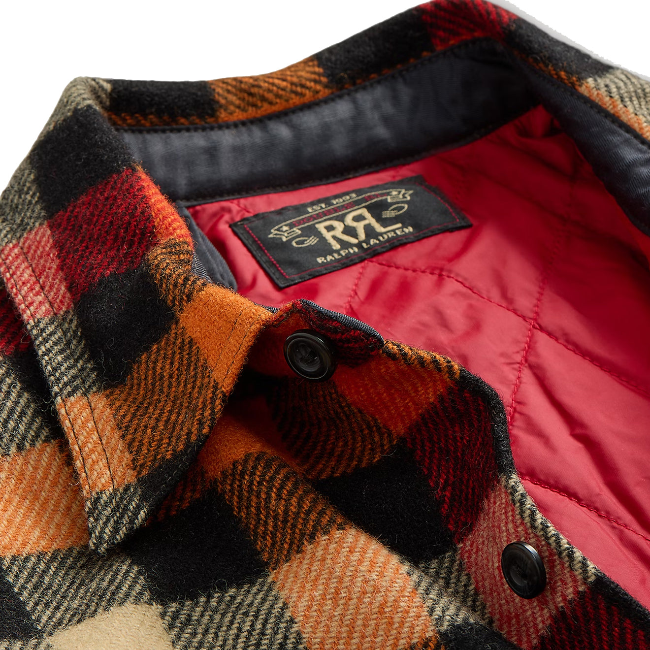 RRL by Ralph Lauren Checked Wool Overshirt Red / Orange Multi - The Sporting Lodge