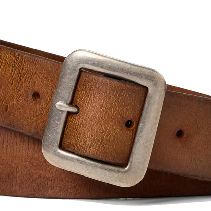 RRL by Ralph Lauren Hand-Burnished Leather Belt Mid Brown - The Sporting Lodge
