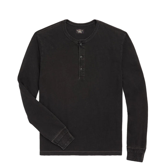 RRL by Ralph Lauren Indigo Jersey Henley Shirt Sulphur Black - The Sporting Lodge