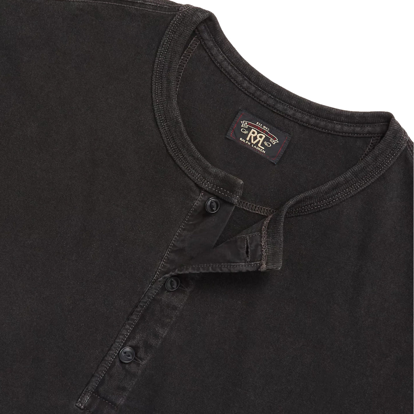 RRL by Ralph Lauren Indigo Jersey Henley Shirt Sulphur Black - The Sporting Lodge