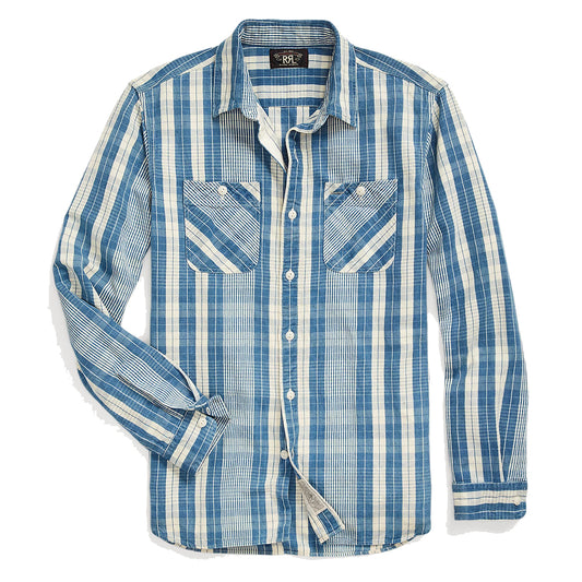 RRL by Ralph Lauren Indigo Plaid Cotton-Linen Workshirt RL-711 Indigo/Creme - The Sporting Lodge