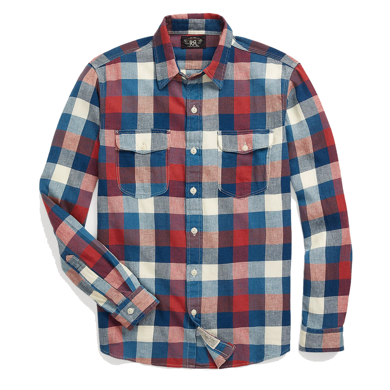 RRL by Ralph Lauren Indigo Plaid Cotton-Linen Workshirt Red/Indigo - The Sporting Lodge
