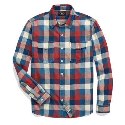 RRL by Ralph Lauren Indigo Plaid Cotton-Linen Workshirt Red/Indigo - The Sporting Lodge