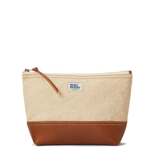 RRL by Ralph Lauren Leather-Trim Canvas Pouch Greige/Brown - The Sporting Lodge
