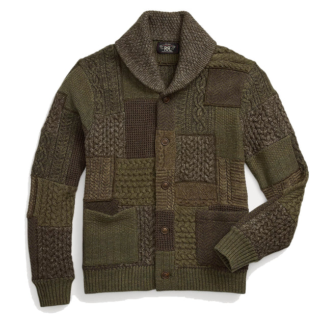RRL by Ralph Lauren Patchwork Wool-Blend Shawl Cardigan Olive