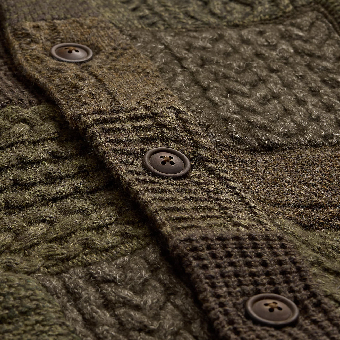 RRL by Ralph Lauren Patchwork Wool-Blend Shawl Cardigan Olive Multi - The Sporting Lodge