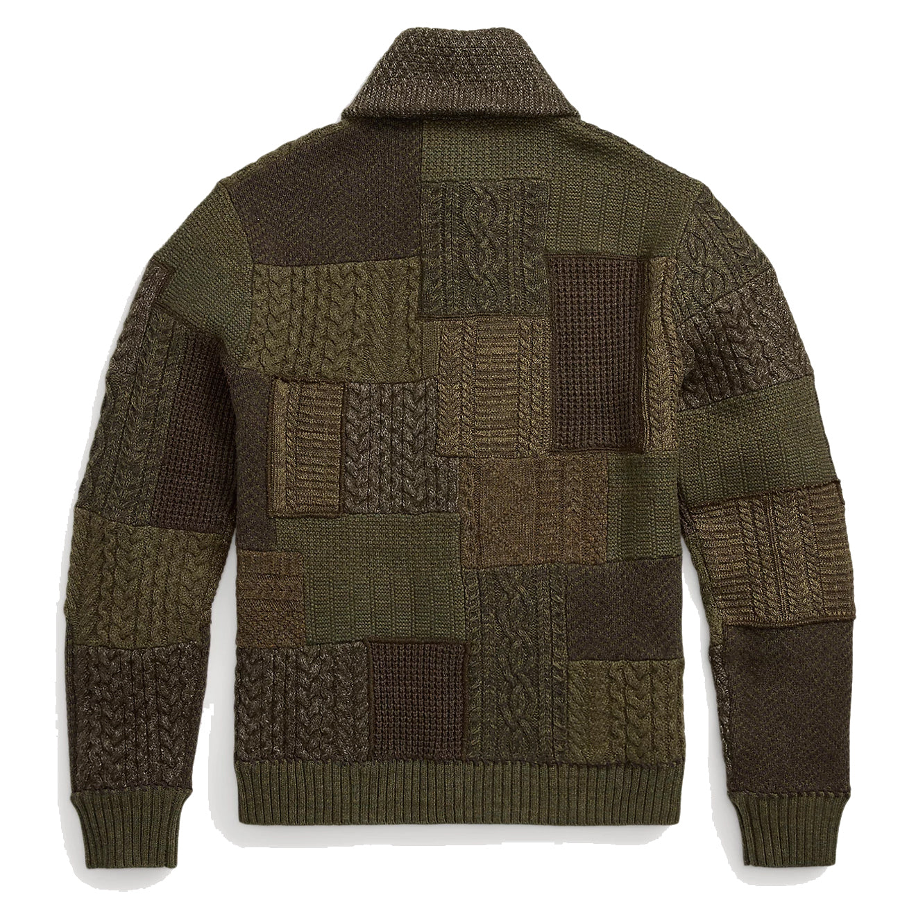 RRL by Ralph Lauren Patchwork Wool-Blend Shawl Cardigan Olive Multi - The Sporting Lodge