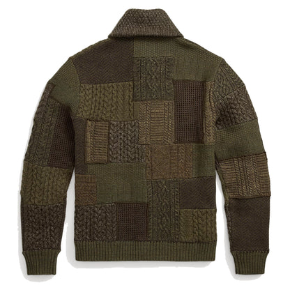 RRL by Ralph Lauren Patchwork Wool-Blend Shawl Cardigan Olive Multi - The Sporting Lodge