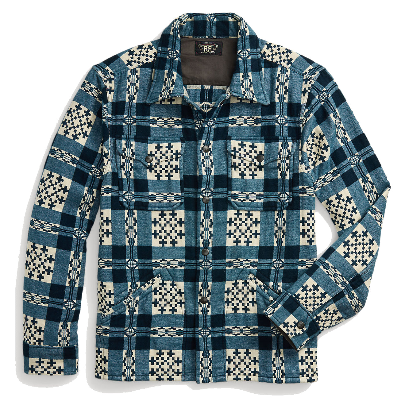 RRL by Ralph Lauren Patterned Jacquard Overshirt Cream/Navy | The 