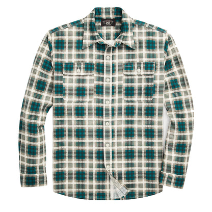 RRL by Ralph Lauren Plaid-Print Chamois Workshirt Green Multi - The Sporting Lodge