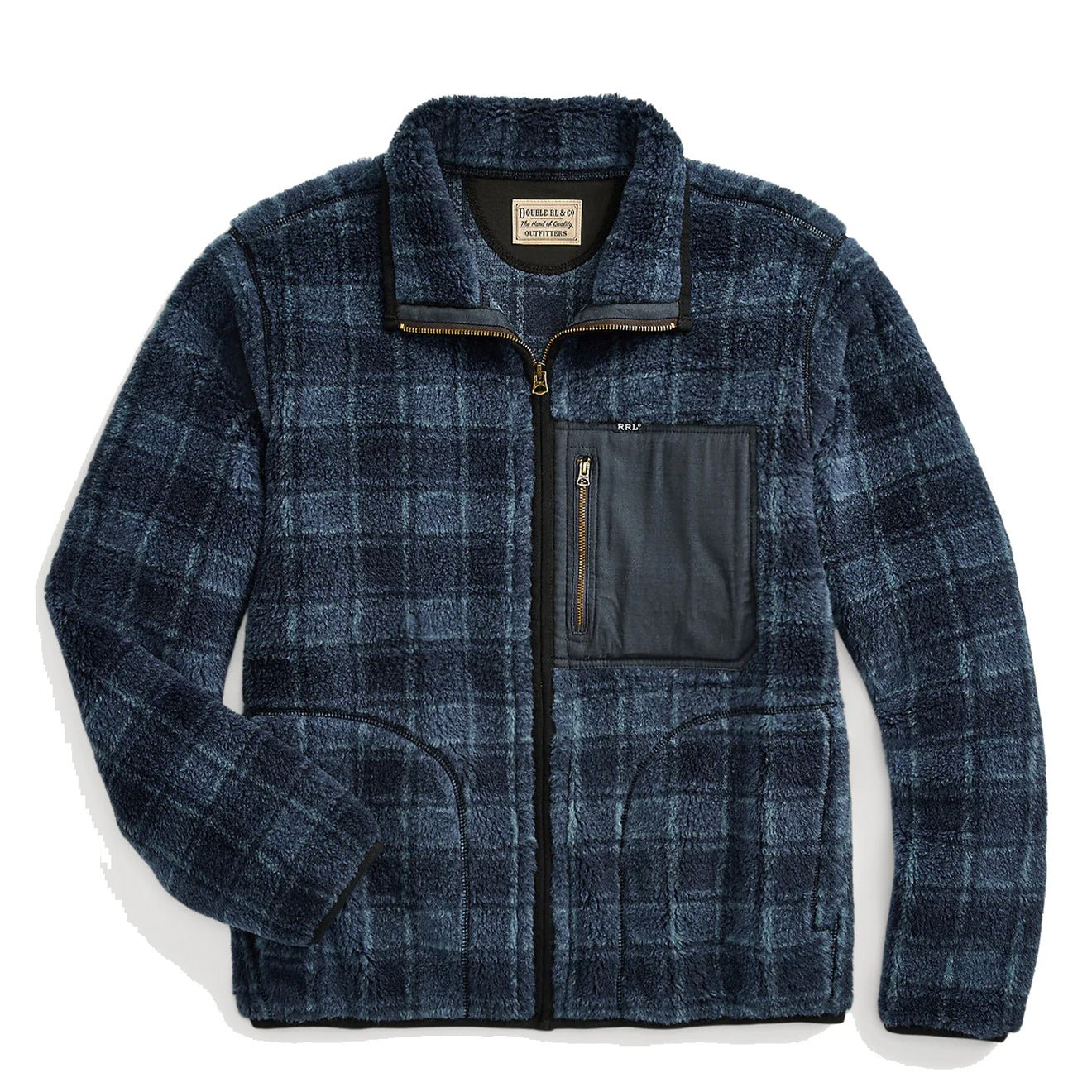 RRL by Ralph Lauren Plaid Wool-Blend Pile Fleece Jacket Navy Plaid