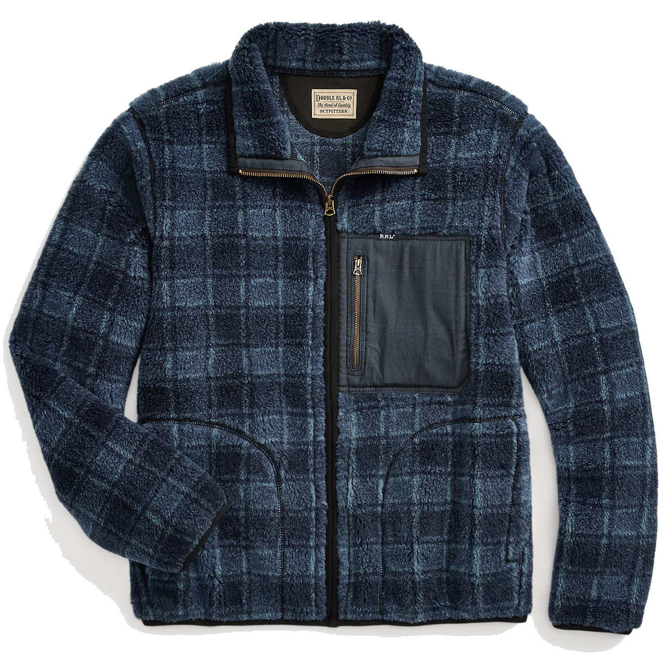 RRL by Ralph Lauren Plaid Wool-Blend Pile Fleece Jacket Navy Plaid - The Sporting Lodge