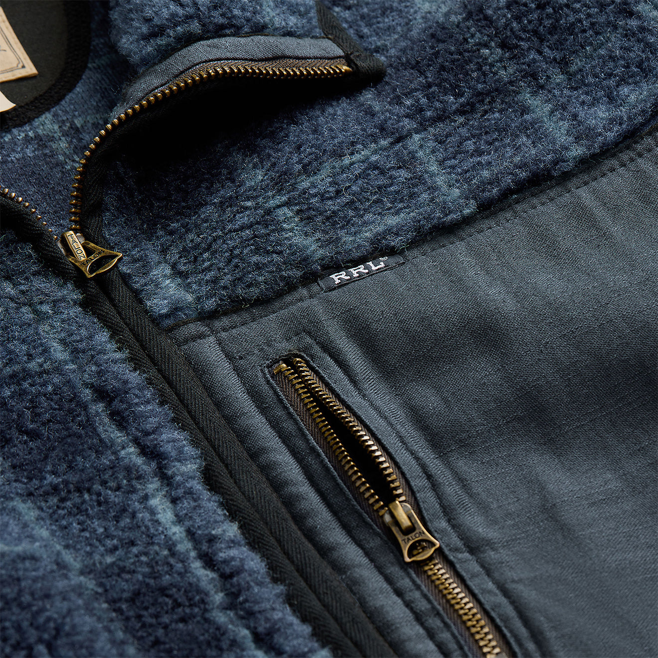 RRL by Ralph Lauren Plaid Wool-Blend Pile Fleece Jacket Navy Plaid - The Sporting Lodge