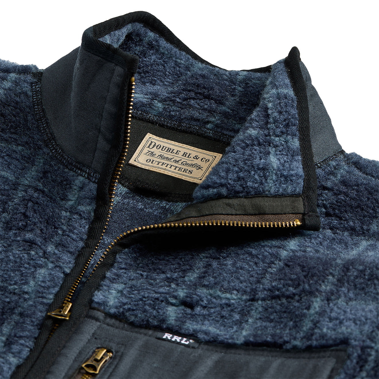 RRL by Ralph Lauren Plaid Wool-Blend Pile Fleece Jacket Navy Plaid - The Sporting Lodge