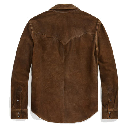 RRL by Ralph Lauren Roughout Suede Western Overshirt Brown - The Sporting Lodge