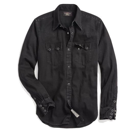 RRL by Ralph Lauren Slim Fit Denim Western Shirt Black - The Sporting Lodge