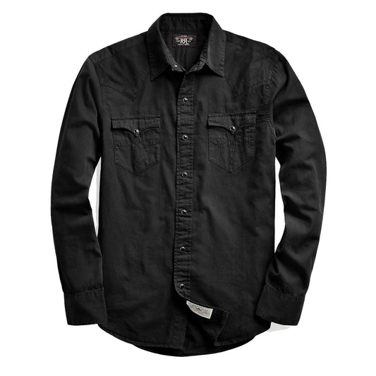 RRL by Ralph Lauren Slim Fit Twill Western Shirt Black