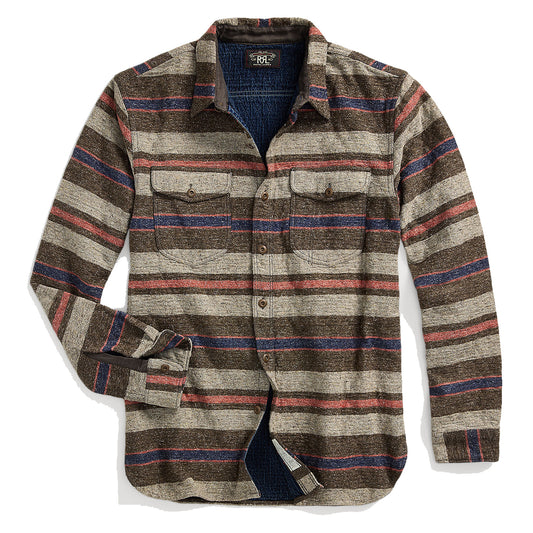 RRL by Ralph Lauren Striped Double Cloth Workshirt Brown Multi - The Sporting Lodge