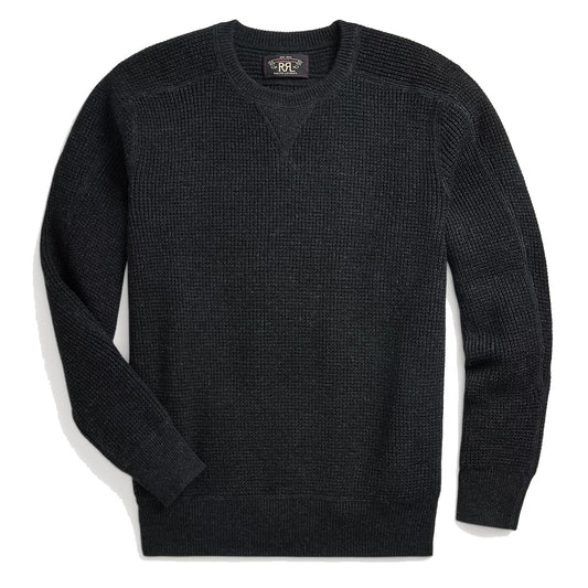 RRL by Ralph Lauren Waffle-Knit Cotton-Wool Jumper Black Heather - The Sporting Lodge