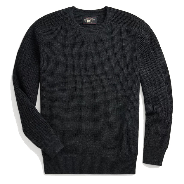 RRL by Ralph Lauren Waffle Knit Cotton Wool Jumper Black Heather The Sporting Lodge