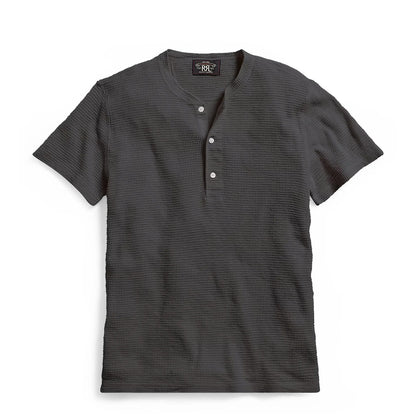 RRL by Ralph Lauren Waffle-Knit Short-Sleeve Henley Shirt Faded Black Canvas - The Sporting Lodge