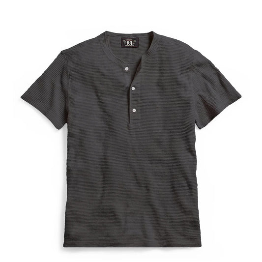 RRL by Ralph Lauren Waffle-Knit Short-Sleeve Henley Shirt Faded Black Canvas