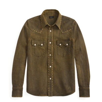 RRL by Ralph Lauren Womens Denim Western Shirt Washed Brown