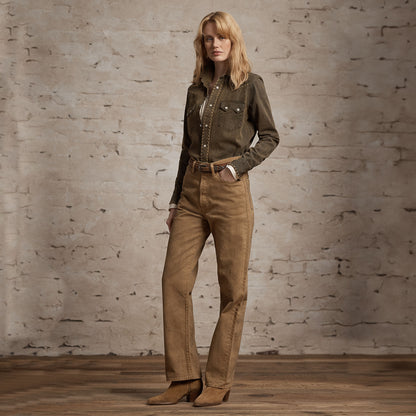 RRL by Ralph Lauren Womens Denim Western Shirt Washed Brown