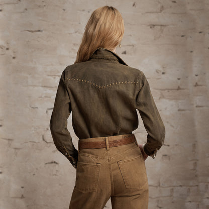 RRL by Ralph Lauren Womens Denim Western Shirt Washed Brown