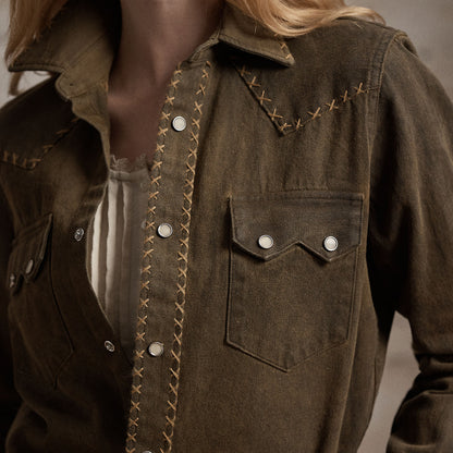 RRL by Ralph Lauren Womens Denim Western Shirt Washed Brown