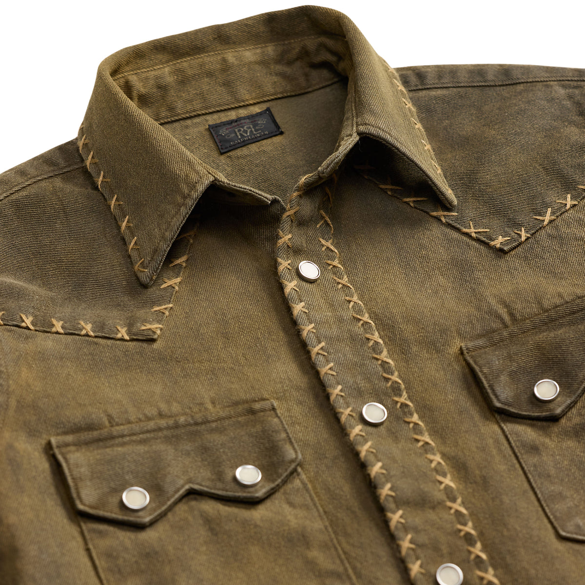 RRL by Ralph Lauren Womens Denim Western Shirt Washed Brown