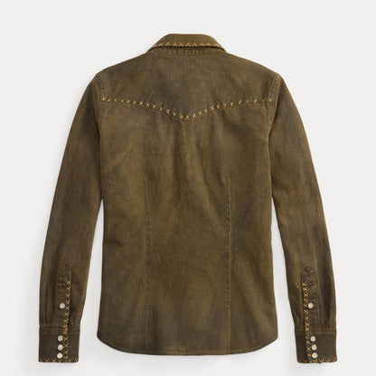 RRL by Ralph Lauren Womens Denim Western Shirt Washed Brown