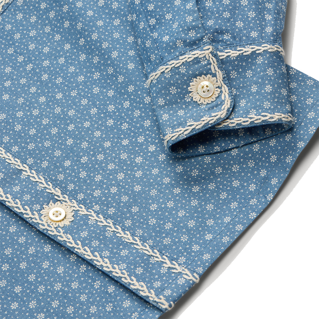 RRL by Ralph Lauren Womens Embroidered Indigo Floral-Print Shirt Blue / Cream - The Sporting Lodge