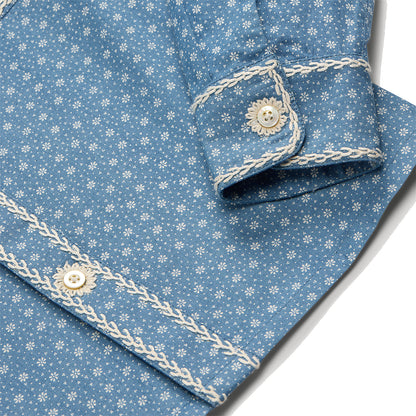 RRL by Ralph Lauren Womens Embroidered Indigo Floral-Print Shirt Blue / Cream - The Sporting Lodge
