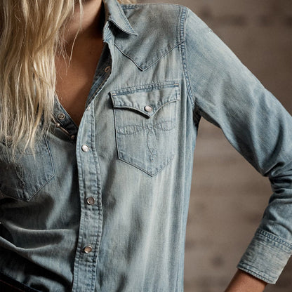 RRL by Ralph Lauren Womens Indigo Denim Western Shirt Medium Wash - The Sporting Lodge